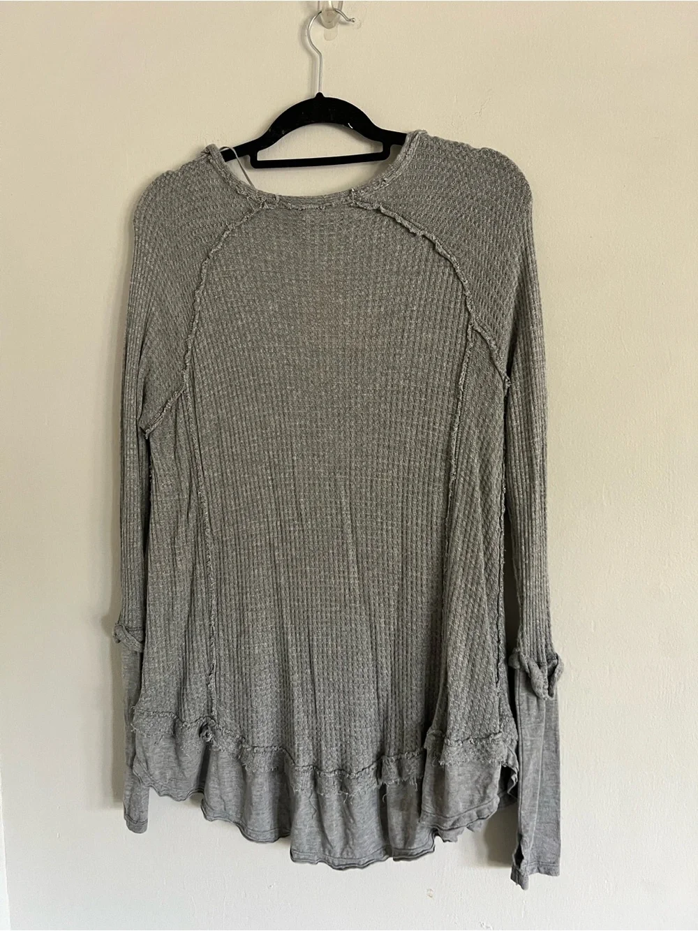 Free People Laguna Waffle Knit Thermal Top Raw Hem Oversized Layered Sz X-Small